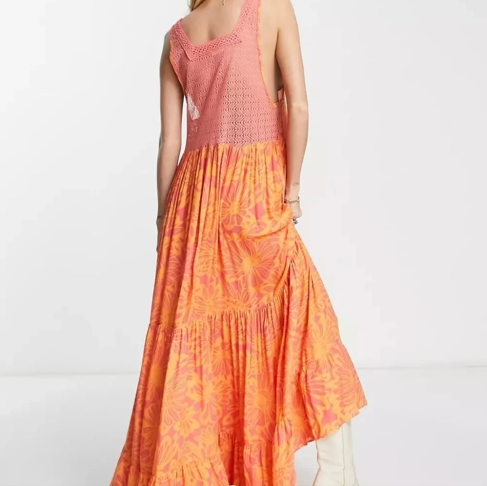 Intimately Free People Tiers For You Printed Maxi Dress Orange Floral NEW